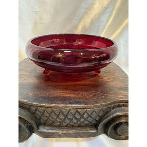 Vintage Red Viking Footed Bowl Amberina Glass Cadmium Glows